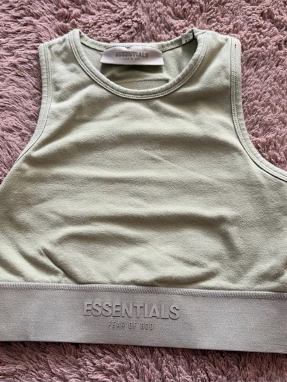 ESSENTIALS Fear of God Sage Green Cropped Tank sz XS